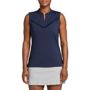 Women's Lady Hagen Clubhouse Sleeveless Golf Polo Size XS‎ Navy Blue Ruffle  NEW